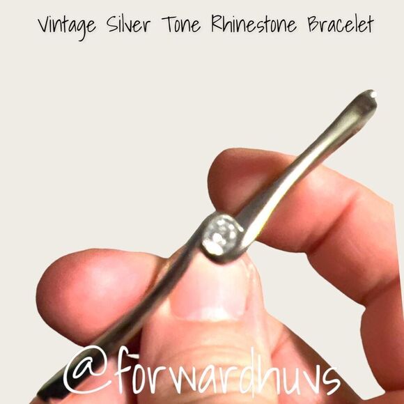 Silver Tone Hinge Bracelet with Single Glass Rhinestone - Picture 5 of 12